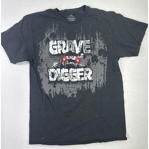 Monster Jam Grave Digger T-Shirt Black Large Skulls Graphic Tee Truck Racing